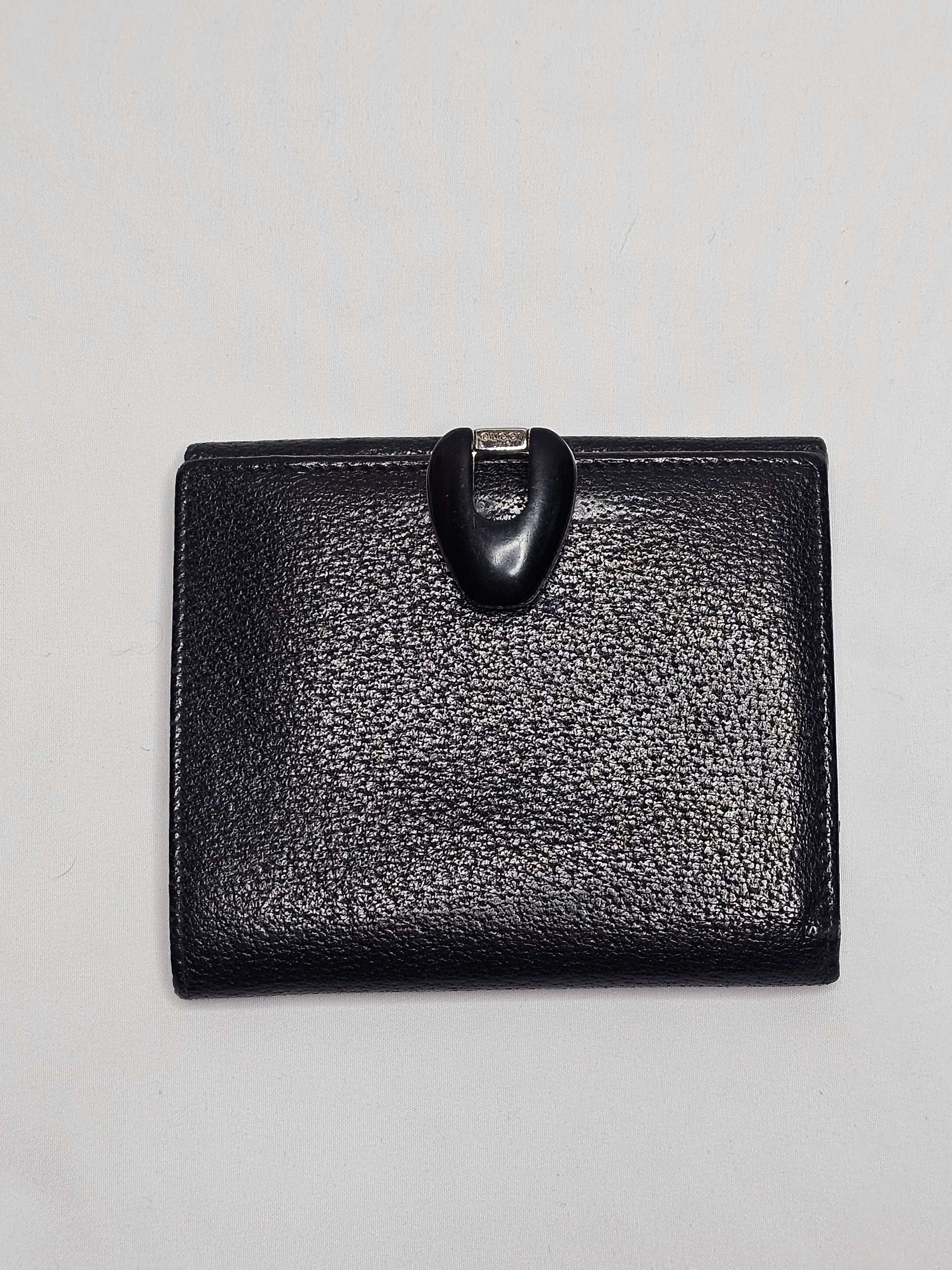 Boutique GG Black Leather Trifold Short Wallet w/Ebony and silver Hardware