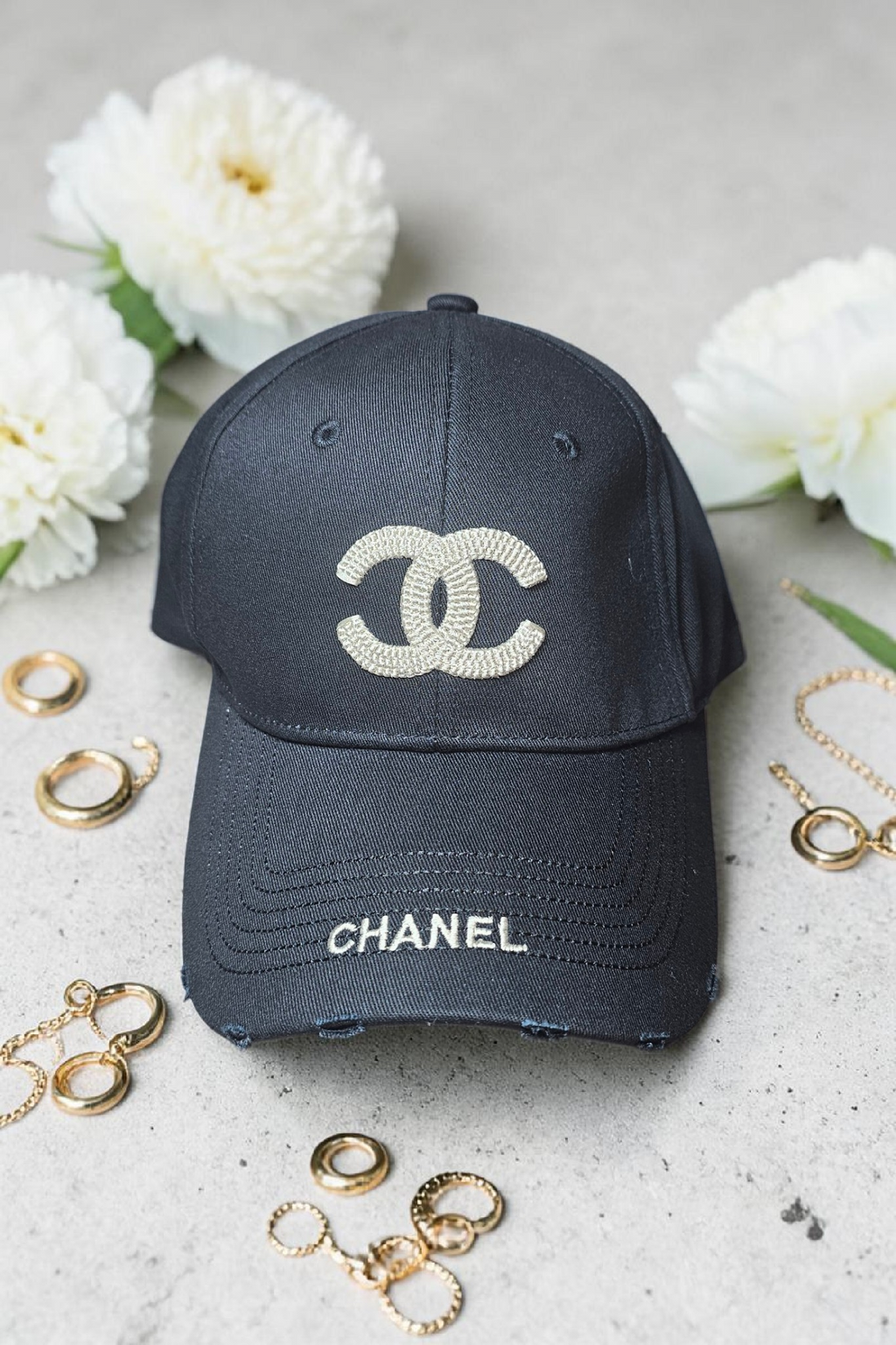 Black CC Baseball Cap Unisex Black and White