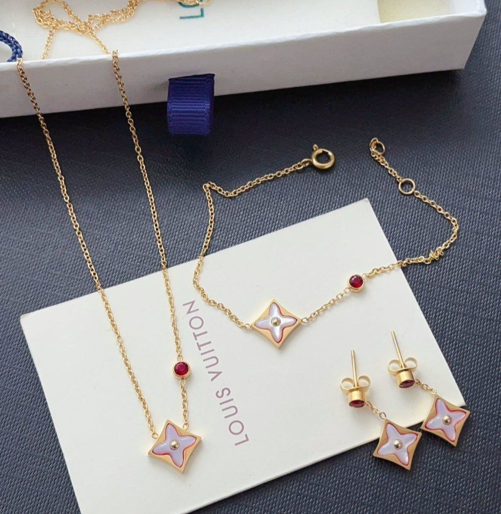L Logo Charm and Gemstone Jewelry Set