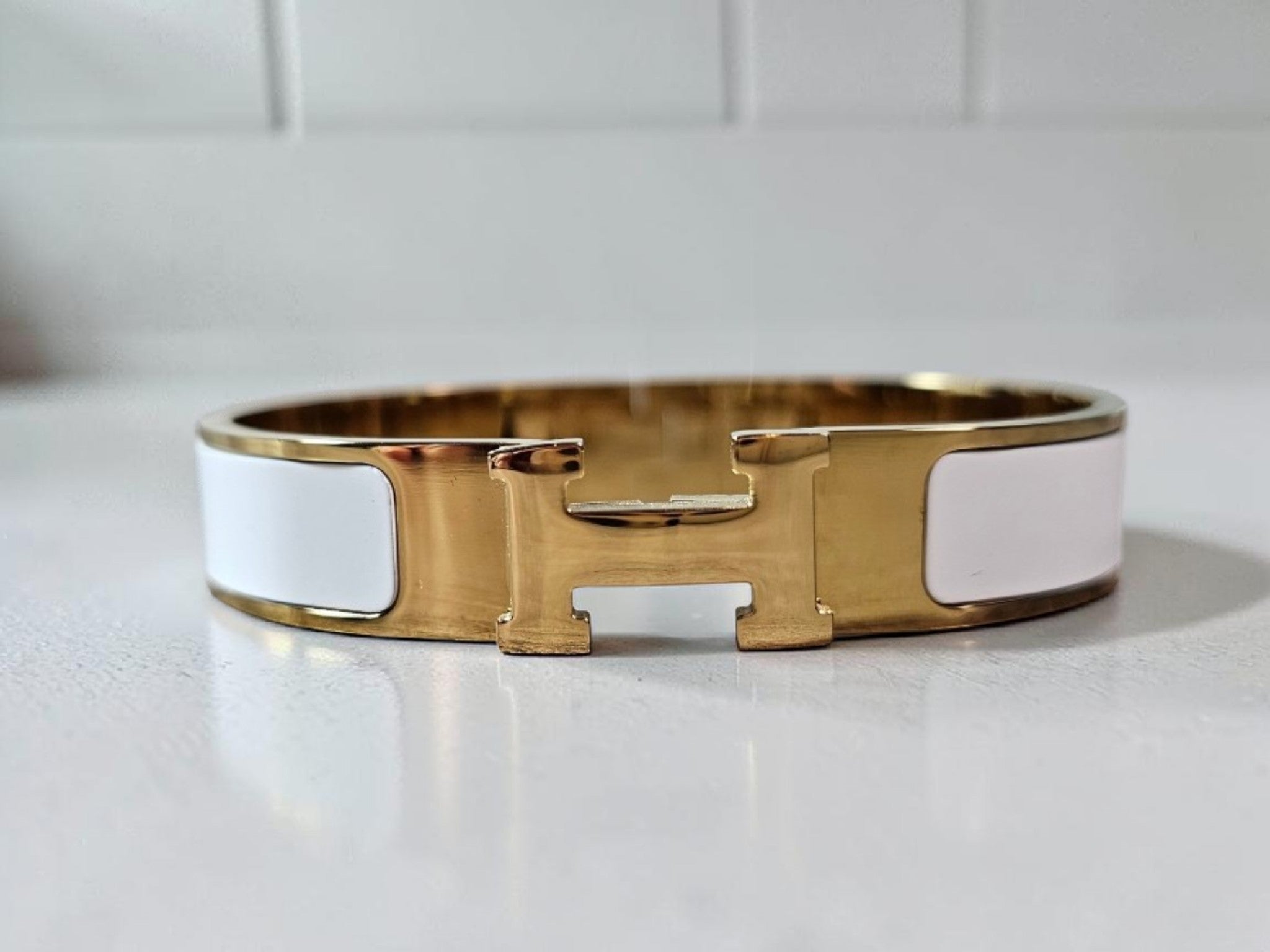 H Letter Style White statement Bangle Bracelet