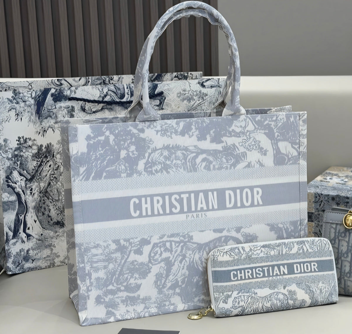 Gray CD Logo 2 piece Tote and Wallet Set