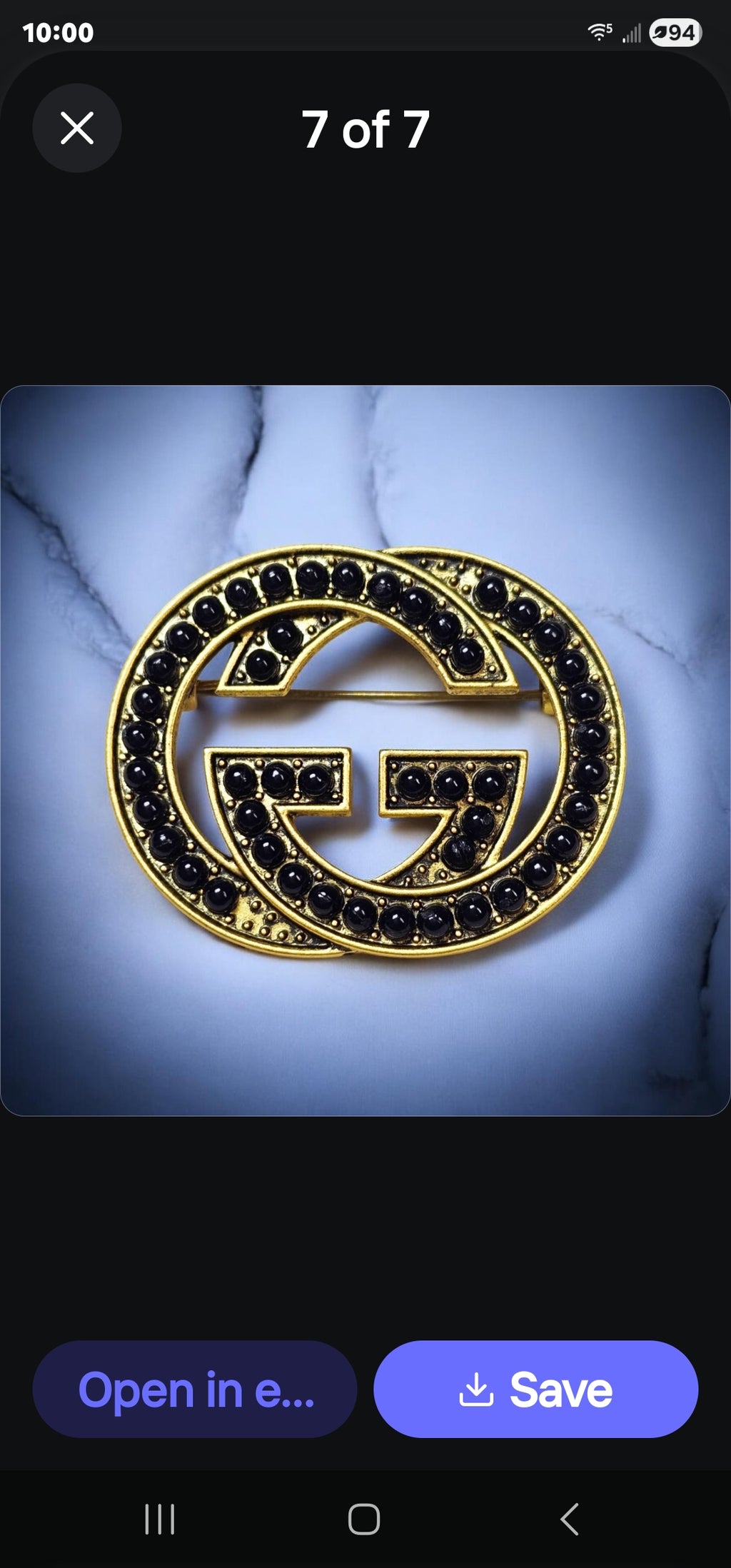 Gucci Antique Gold & Black Pearl Charm Brooch