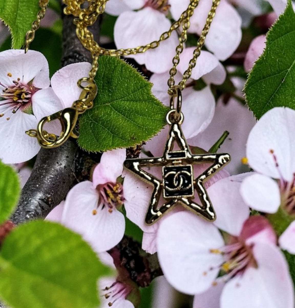 Chanel logo Star charm with chain necklace