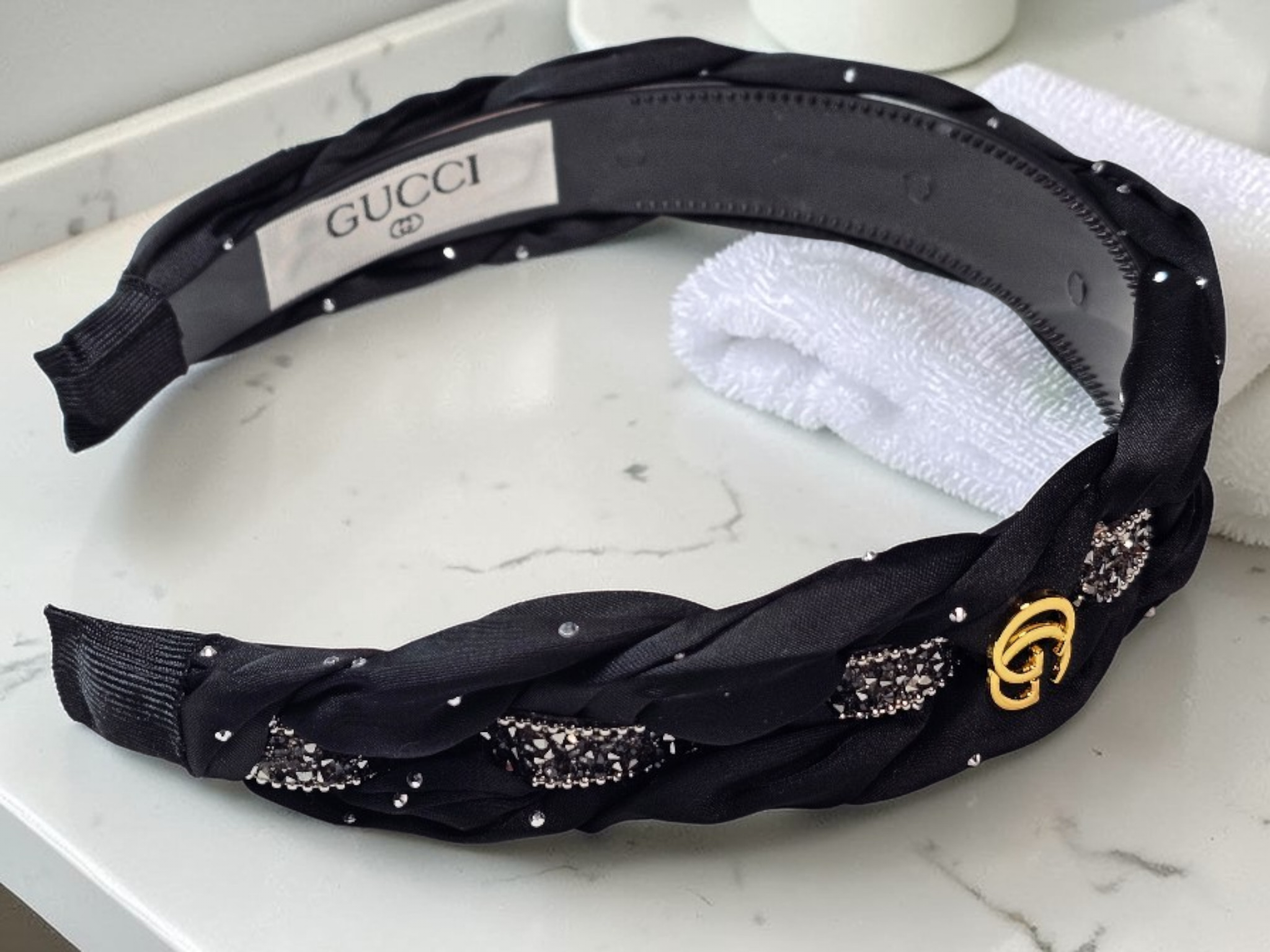 Gucci Charm Black and Silver Braided Headband