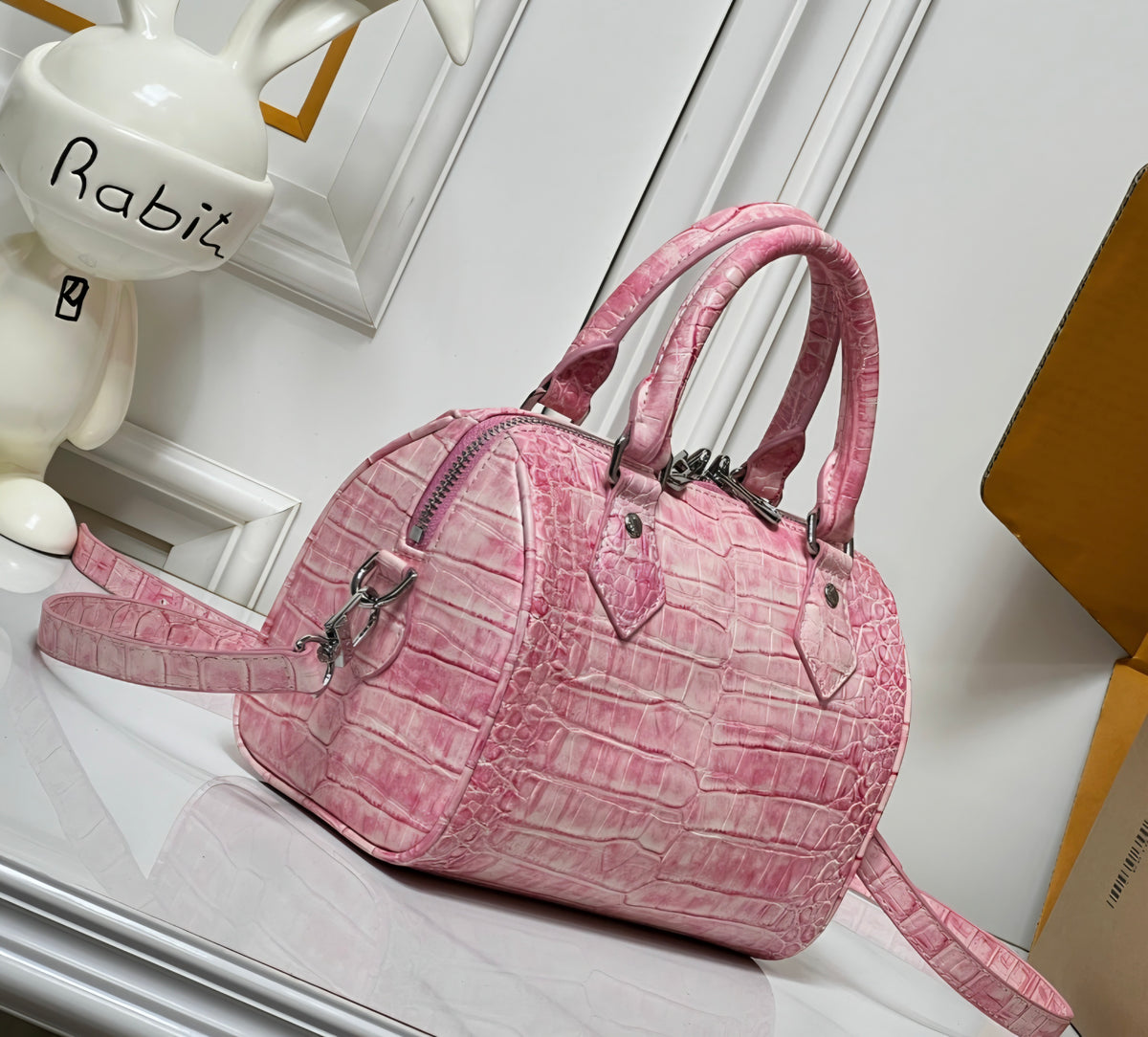 Logo Barrel Bag Crocodile Print