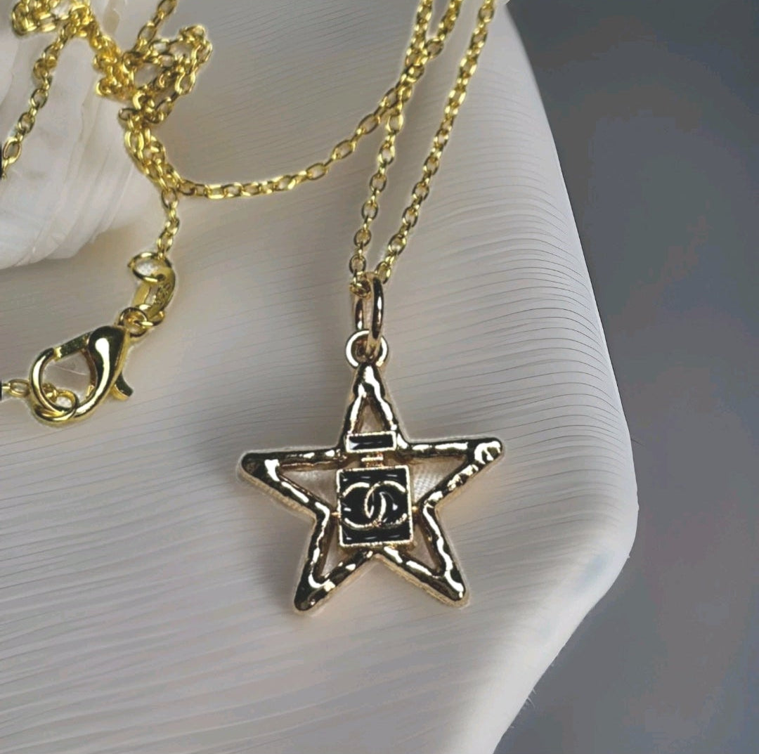 Chanel logo Star charm with chain necklace