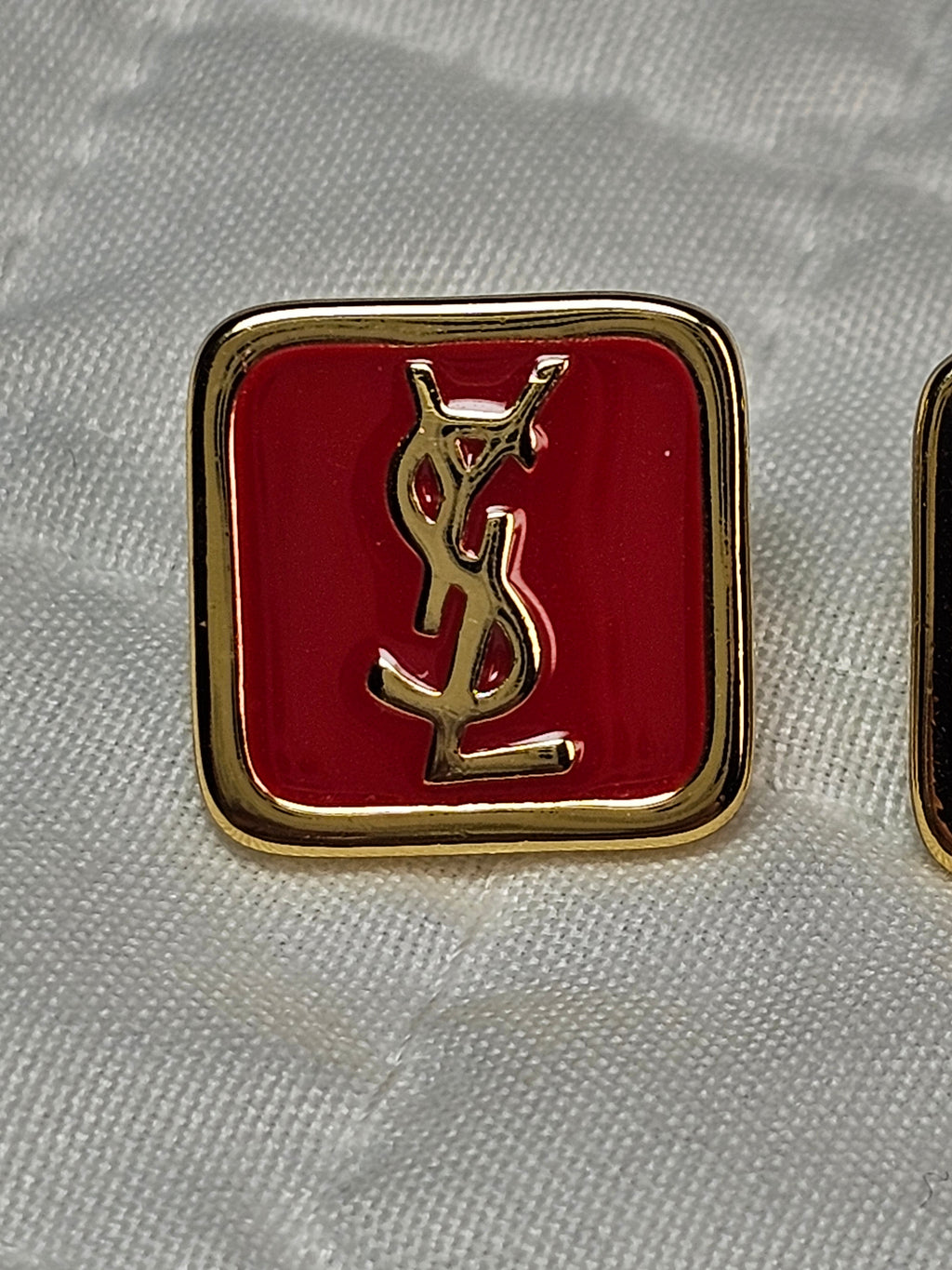 Yves St Laurent Logo charm Stud pierced Earrings NEW