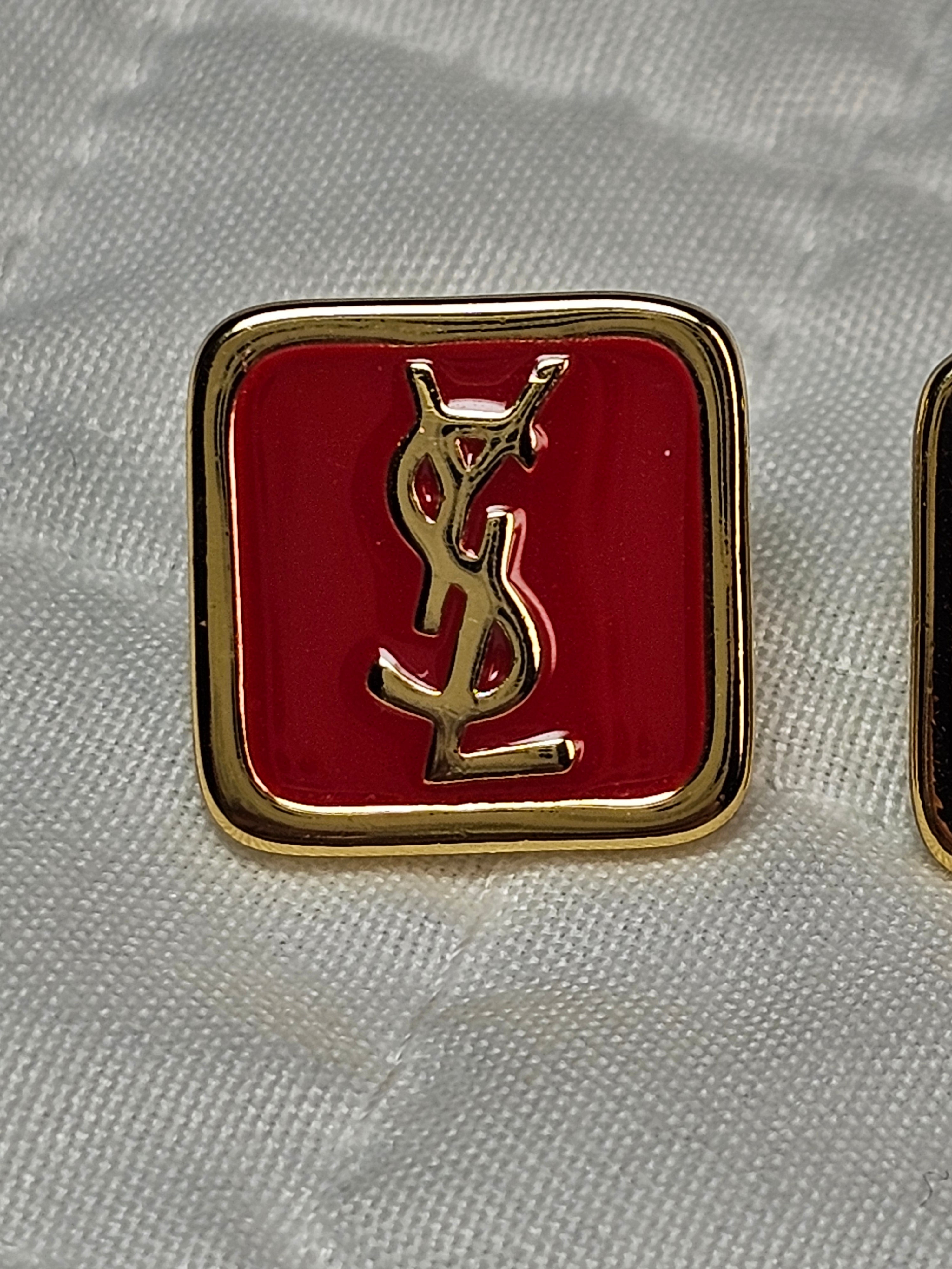 Yves St Laurent Logo charm Stud pierced Earrings NEW