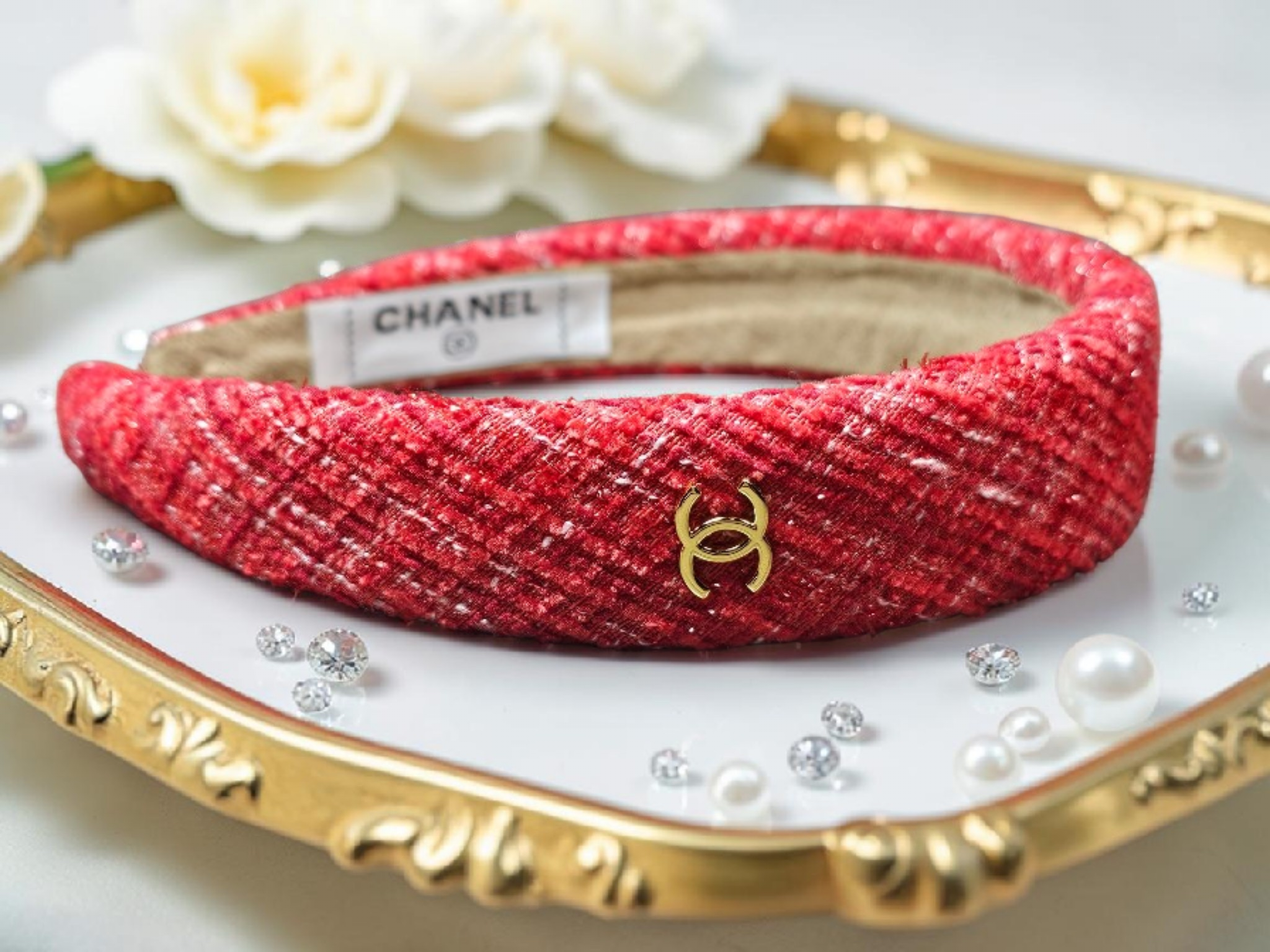 Red Cc logo Tweed Headband Spring