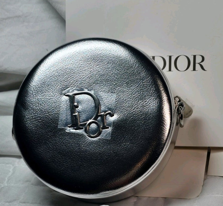 Dior Beautè Silver Round small Makeup Case NIB
