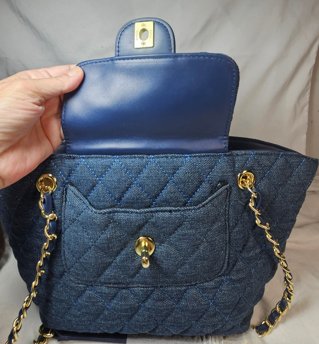 3 piece Quilted Denim Tote Bag, Wallet, and Single flap crossbody bag