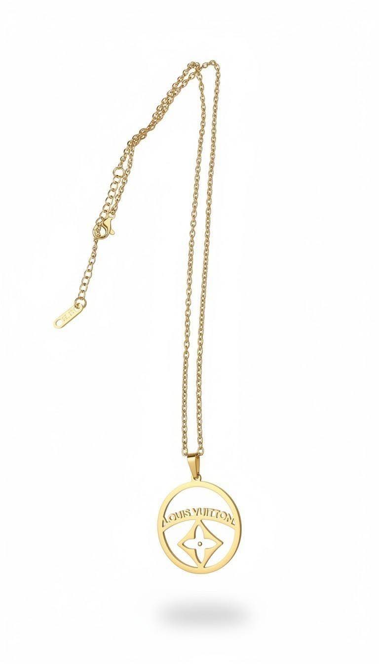 Logo chain necklace with round charm
