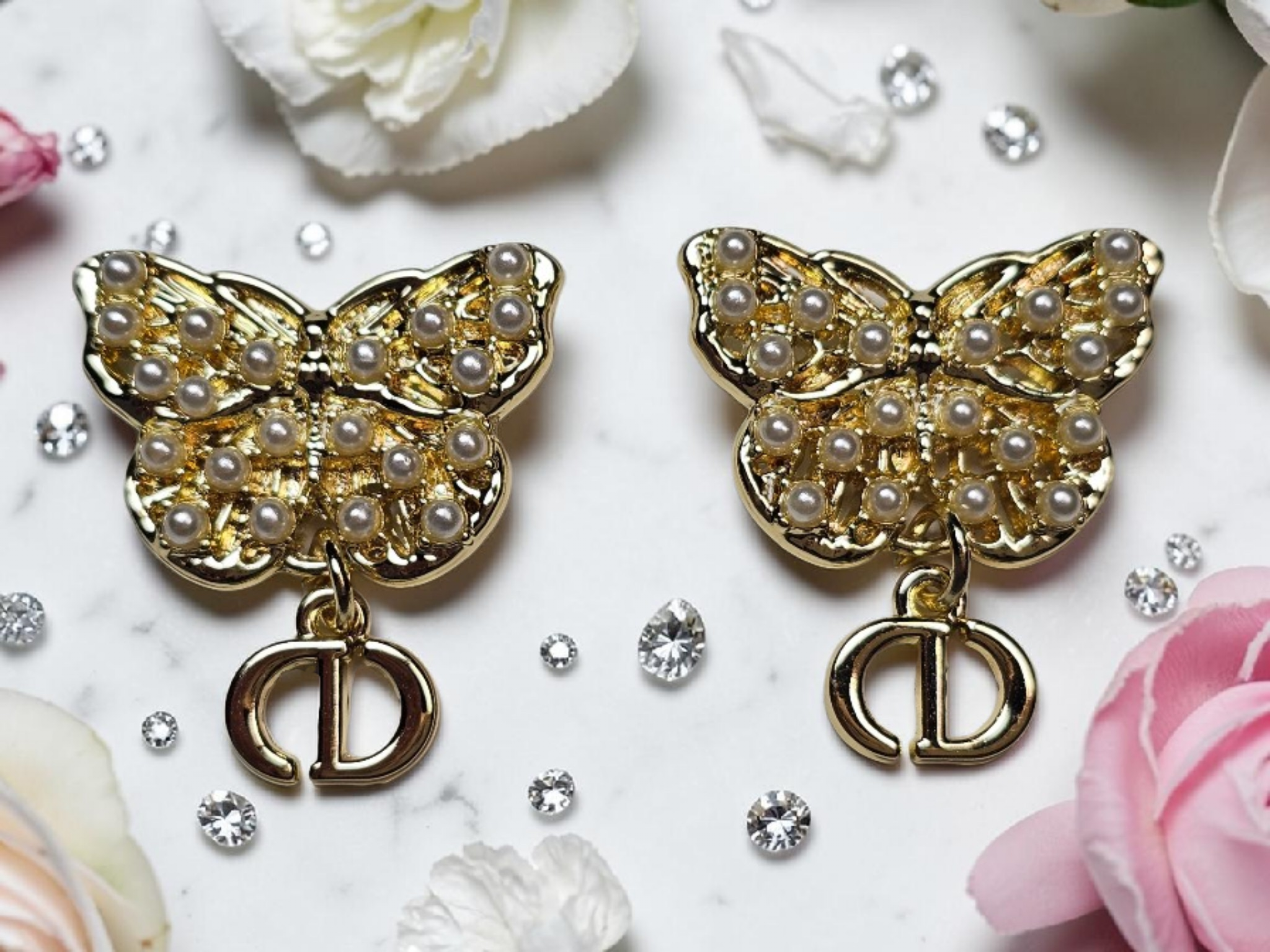 Gold Butterfly logo Charm dangle earrings