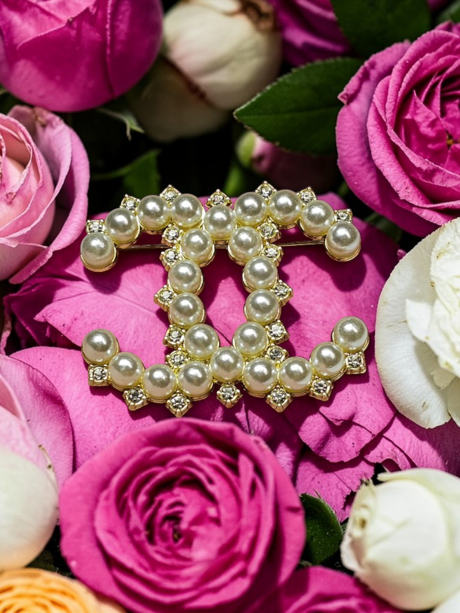 Chanel Gold and Continuous Pearl Charm Brooch