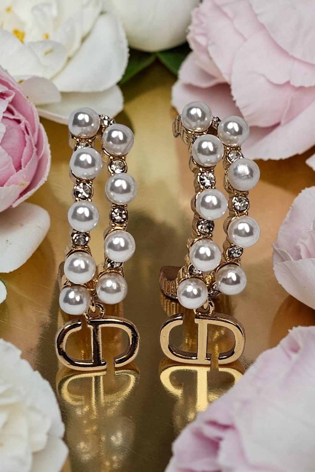 CD Dangle Pearl and Gemstone hoops for pierced ears