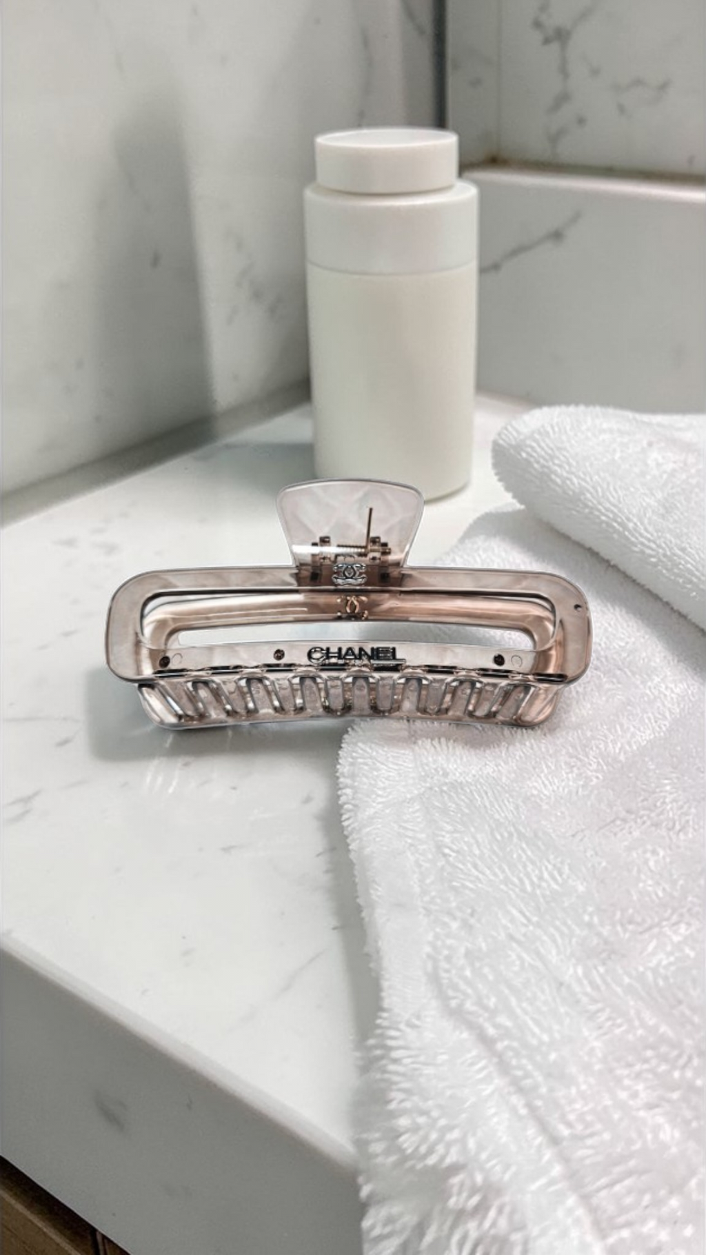 CHANEL Inspired CC Logo Large Claw Hair Clip in Beige Gray