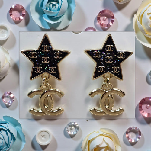 18k gold plated Dazzling Star CC Logo Dangle earrings