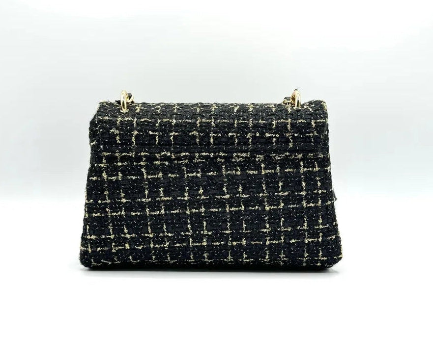 Badgley Mischka Tweed Crossbody Bag w/ Pearl Chain Strap NWT