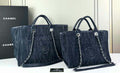C Logo Dark Blue Denim XL Tote Bag