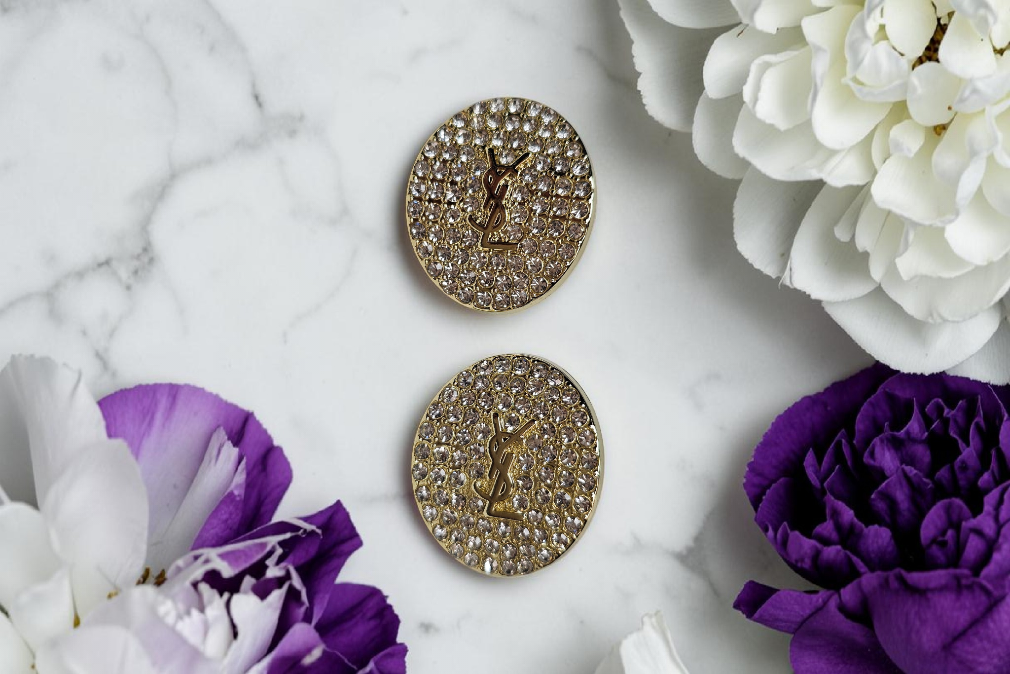 Gold Charm Pavé pierced Gemstone Earrings