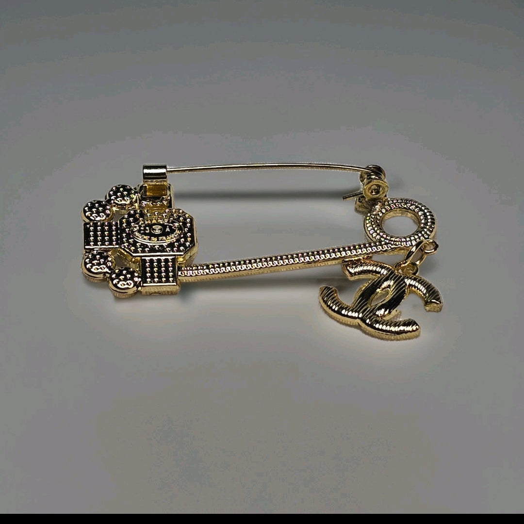 Chanel Gold Charm Safety Pin Brooch