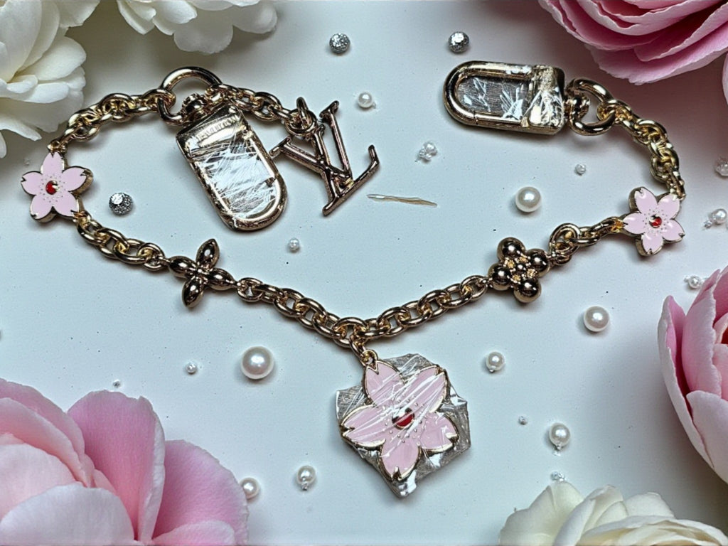 Cherry Blossom LV Logo Bag Chain Charm