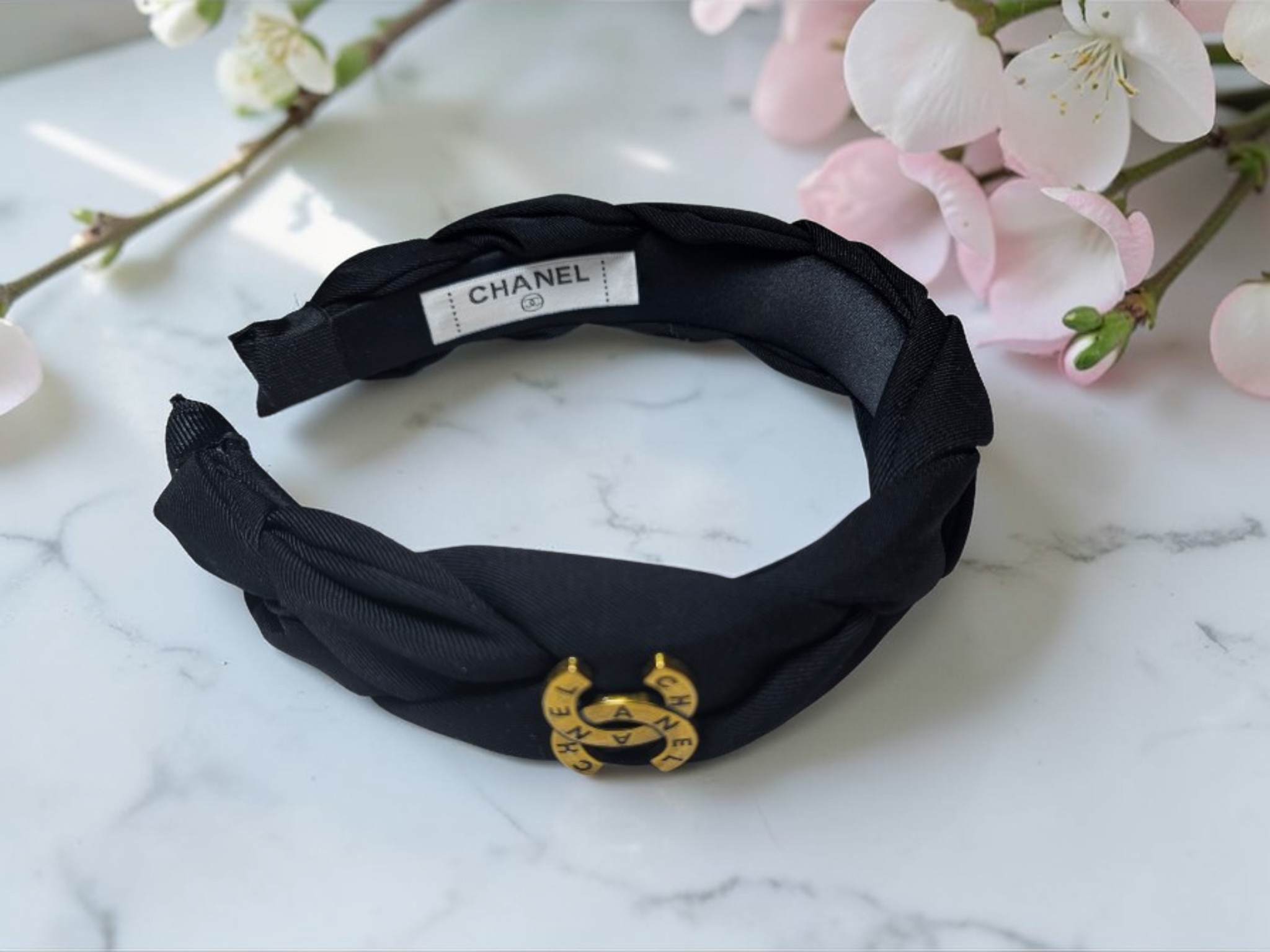 CC logo charm Black Satin Bow Headband
