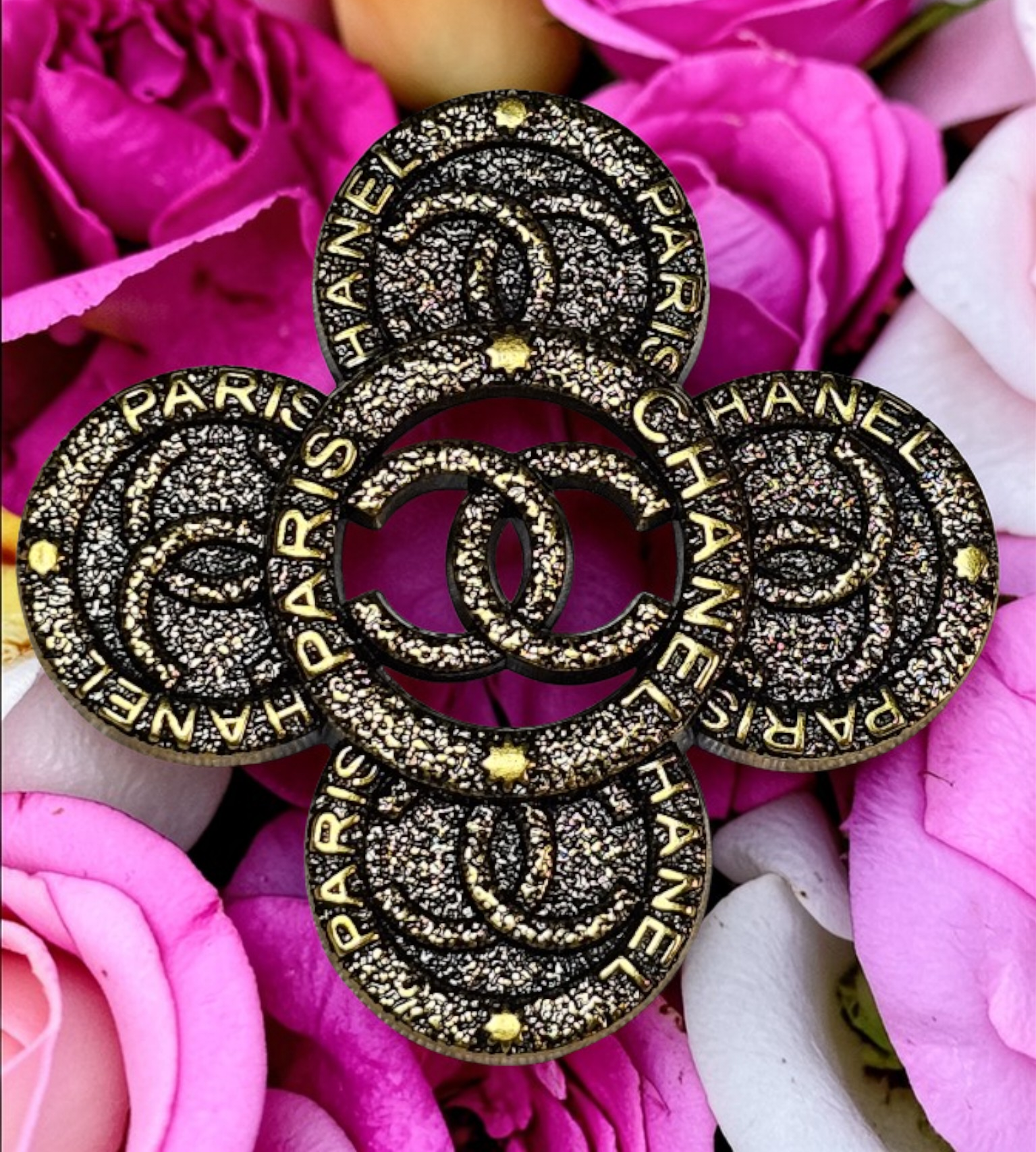 Chanel Antique Gold Logo charm Pin Brooch