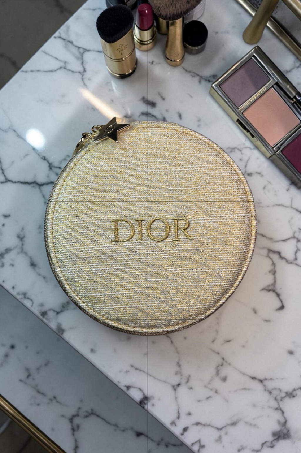 Special Edition Dior Large Round Gold Holiday Vanity with mirror NIB