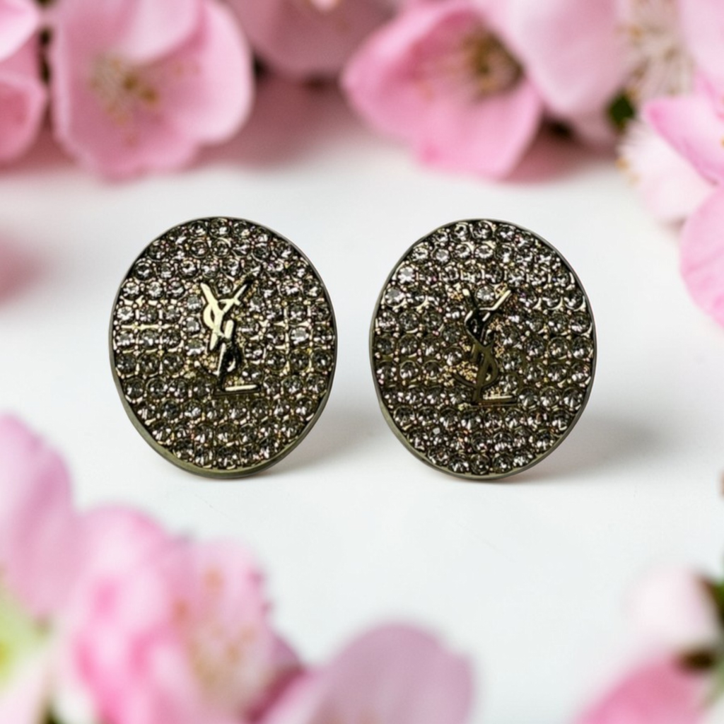 Yves St Laurent Gold Charm Pavé Gemstone Earrings