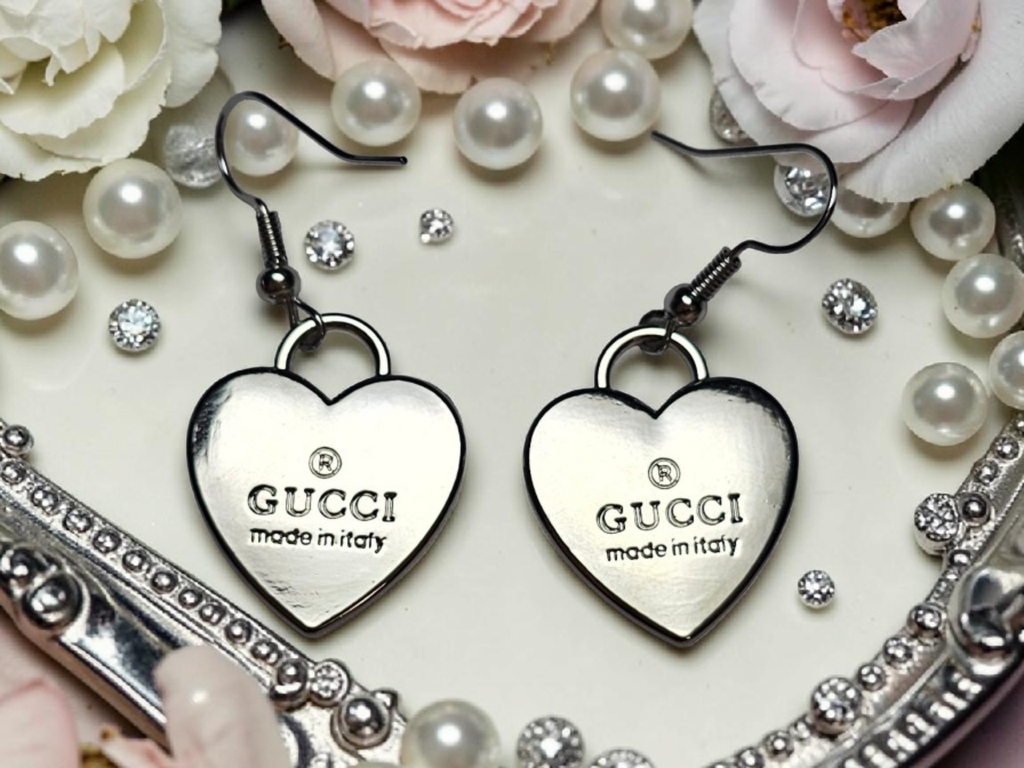 Silver Charm Heart Drop Earrings