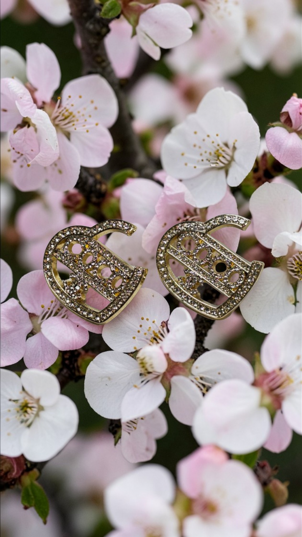 COCO Chanel Gold Heart Charm Statement Earrings