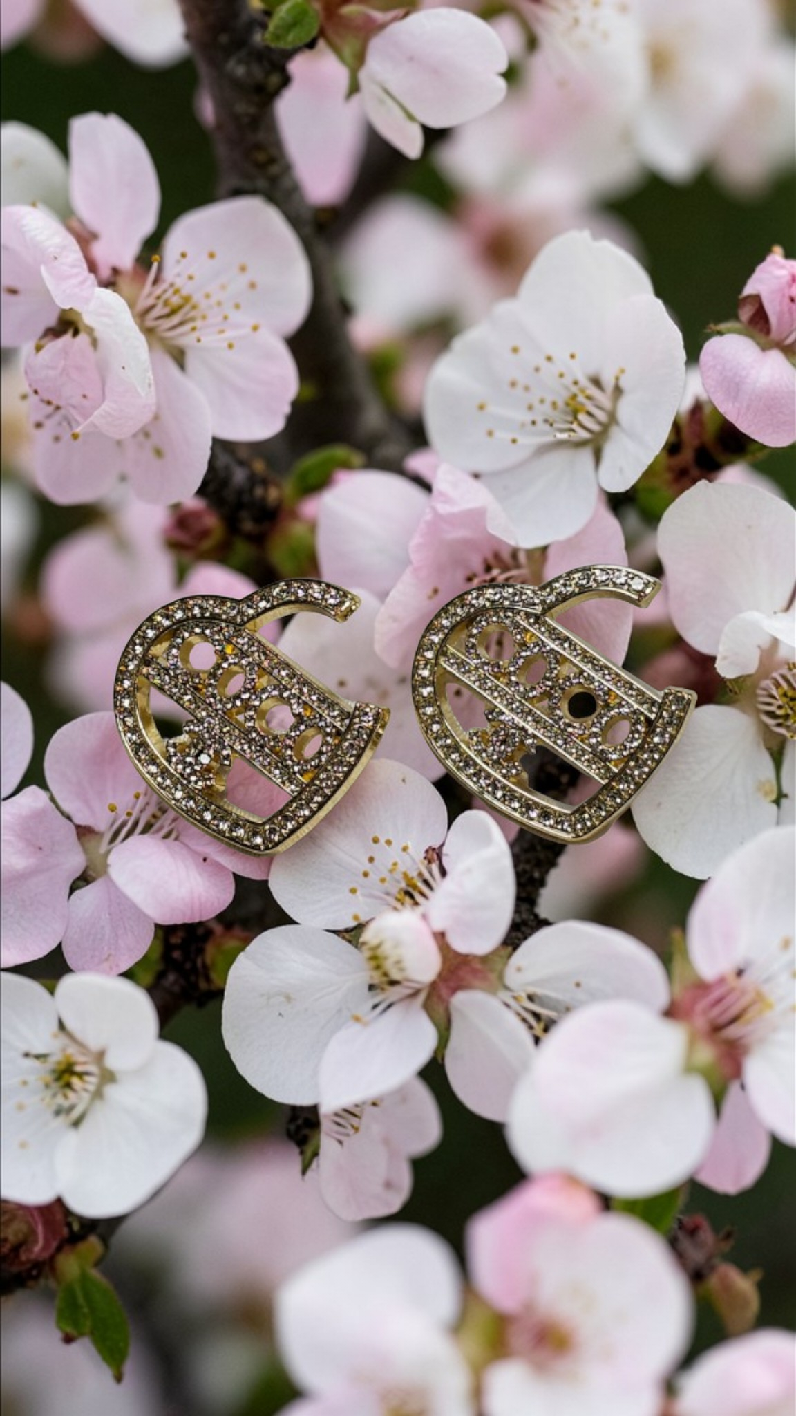 COCO Chanel Gold Heart Charm Statement Earrings