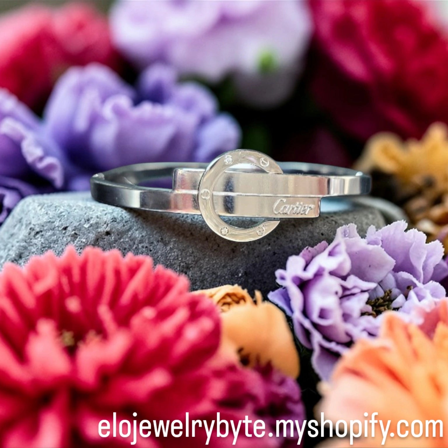 Silver and Gemstone Cartier logo Buckle bangle Bracelet