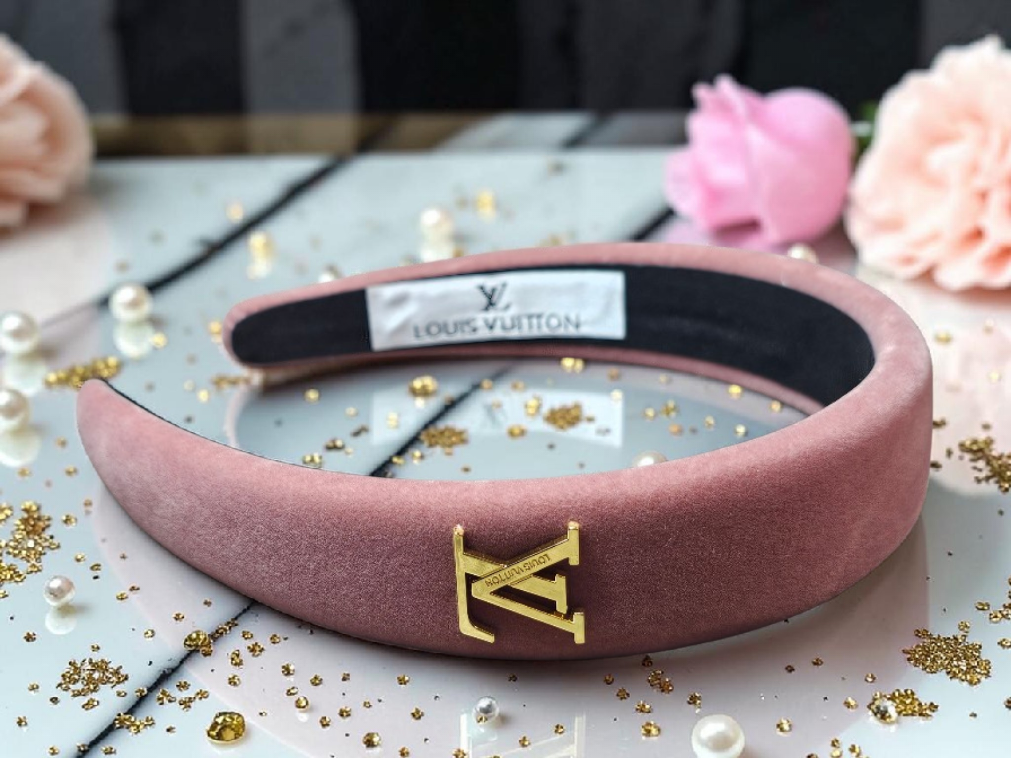 Pink Velour Louis Charm Headband