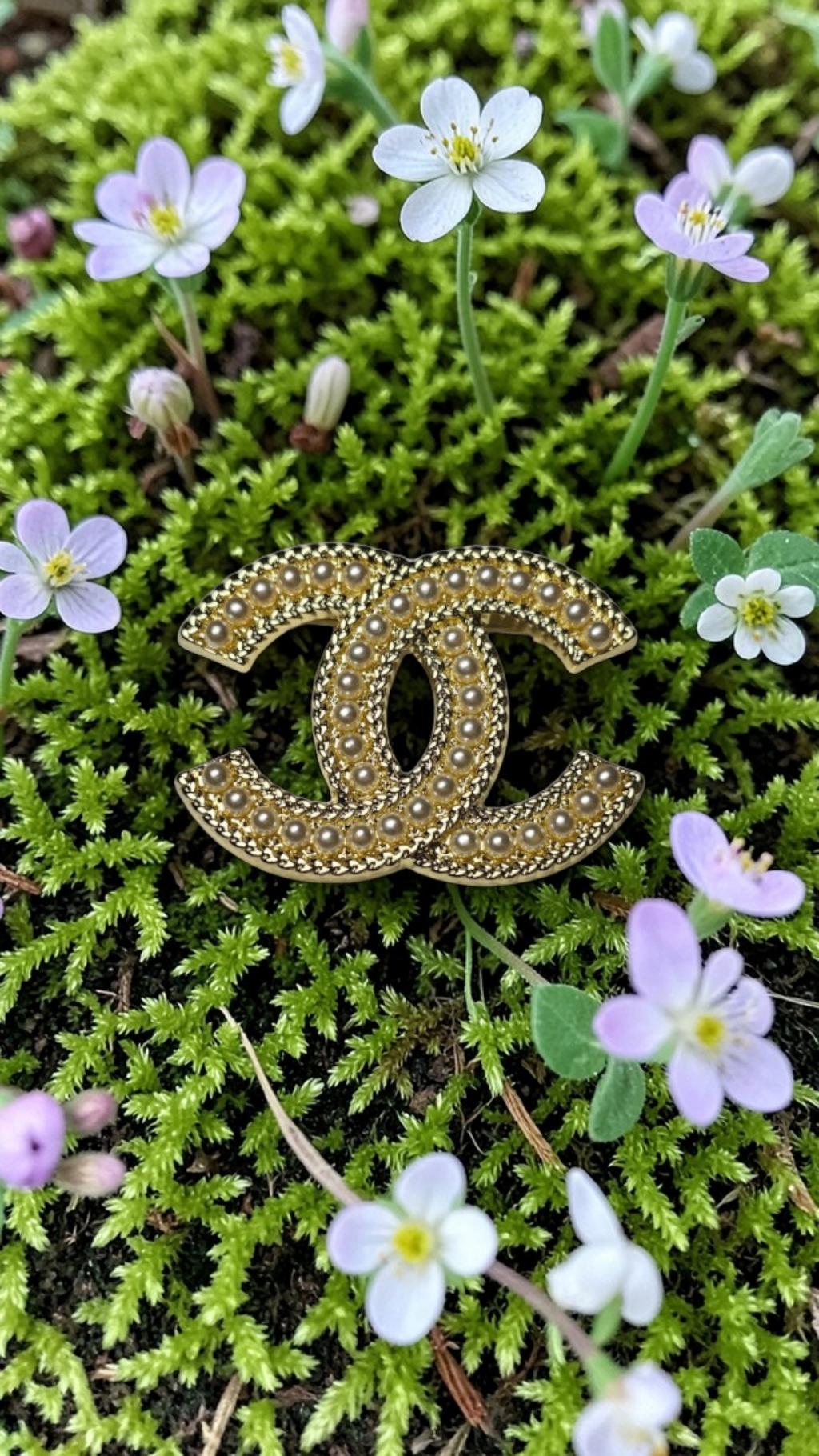 Chanel logo charm Pearlescent Gold and Pearl Pin Brooch