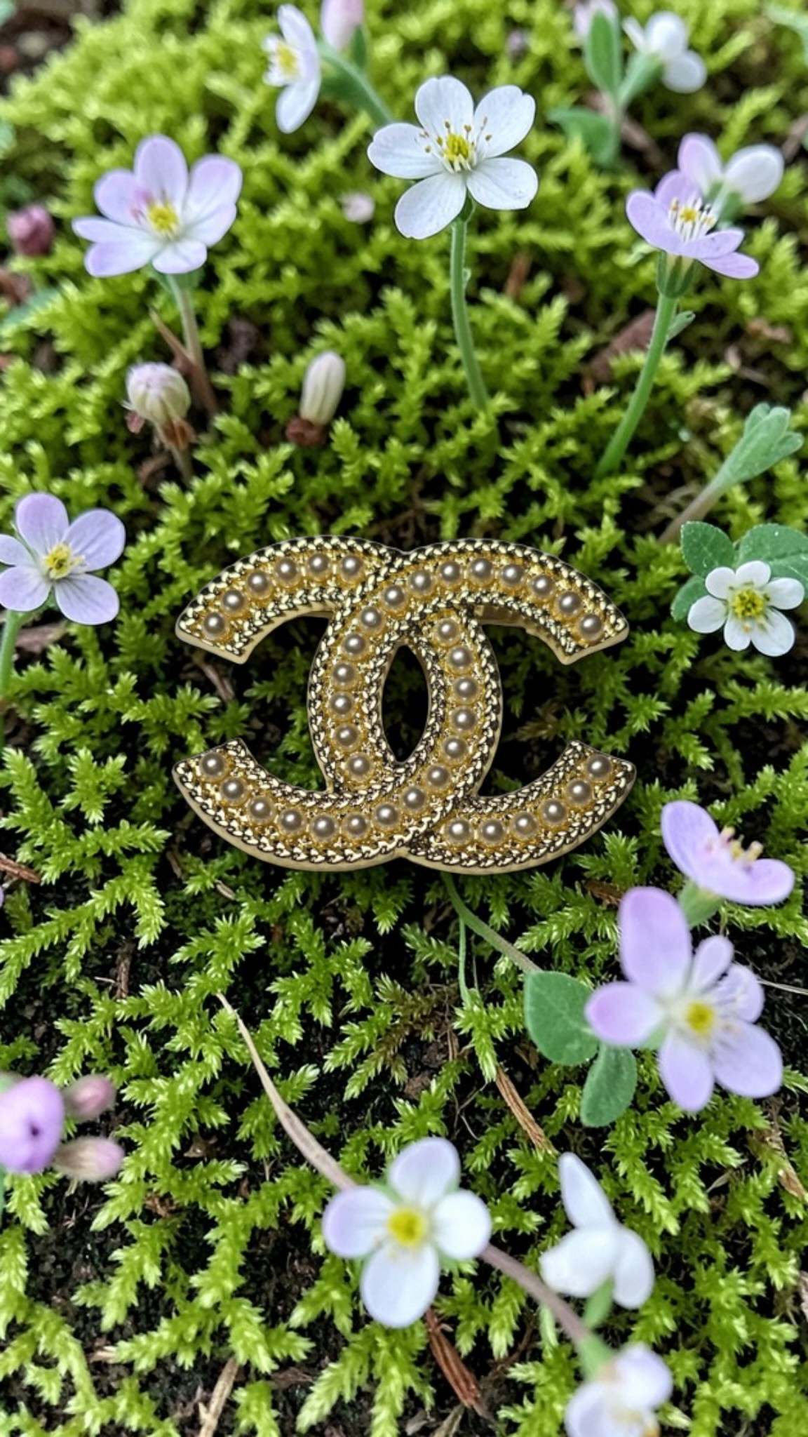 Chanel logo charm Pearlescent Gold and Pearl Pin Brooch