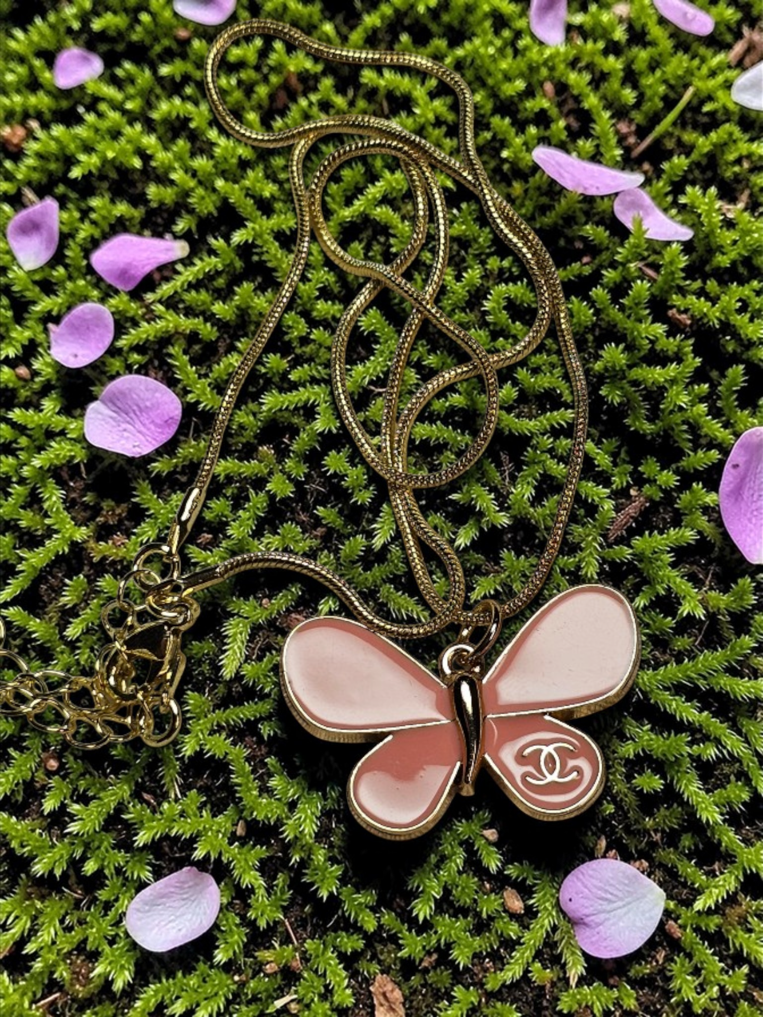 Chanel Charm Pink Butterfly Pendant Necklace