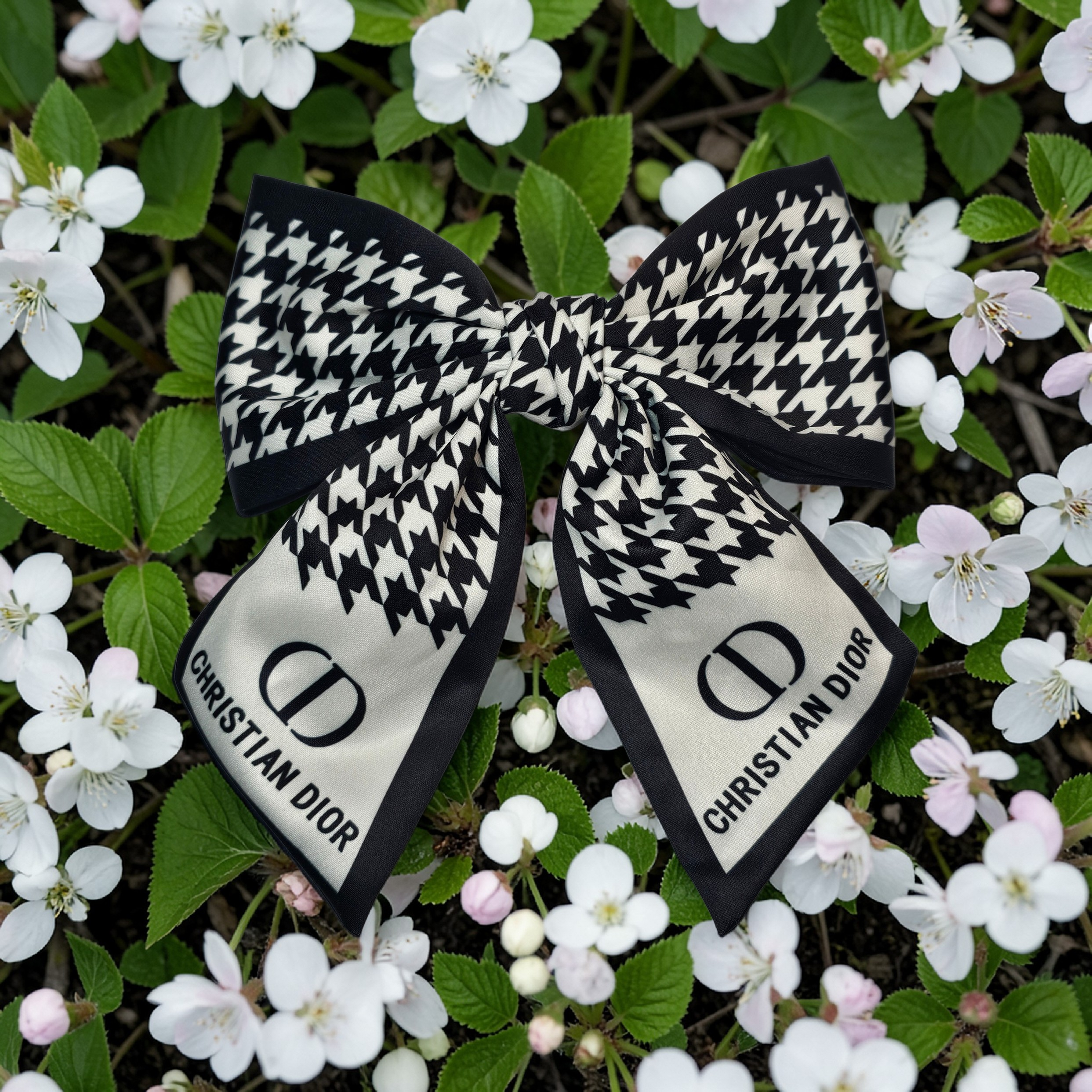 Dior Logo Black & White Monogram Hair Bow