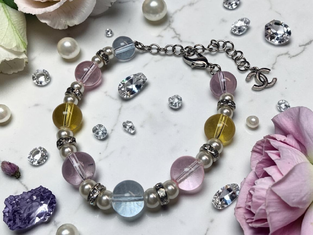 CC Logo Glass Bead charm Bracelet Silver