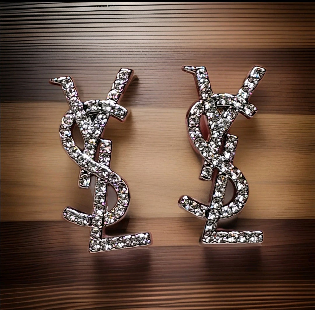 YSL Silver Logo Charm Earrings