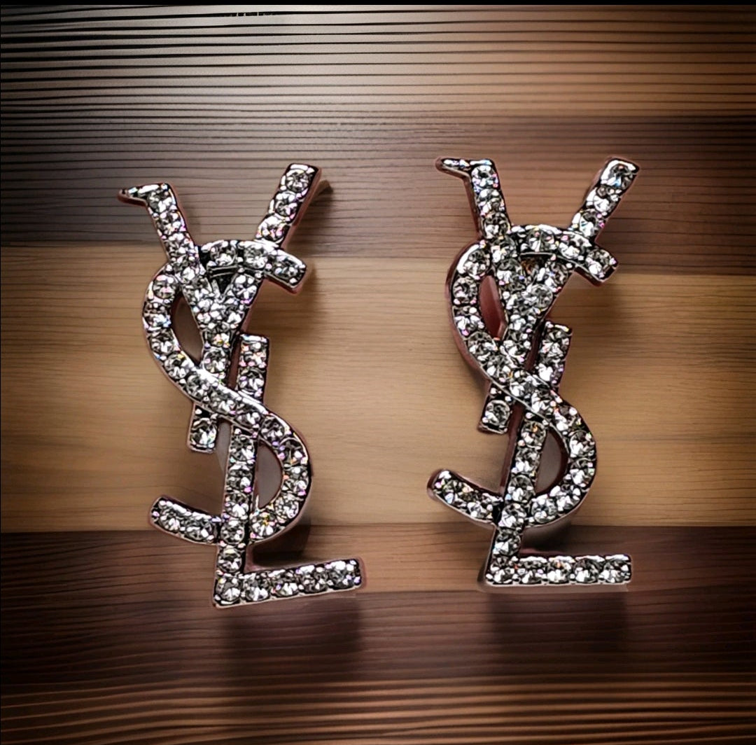 YSL Silver Logo Charm Earrings