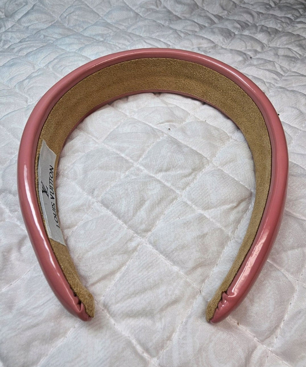 LV logo Charm Headband Pink Patent Tagged NEW