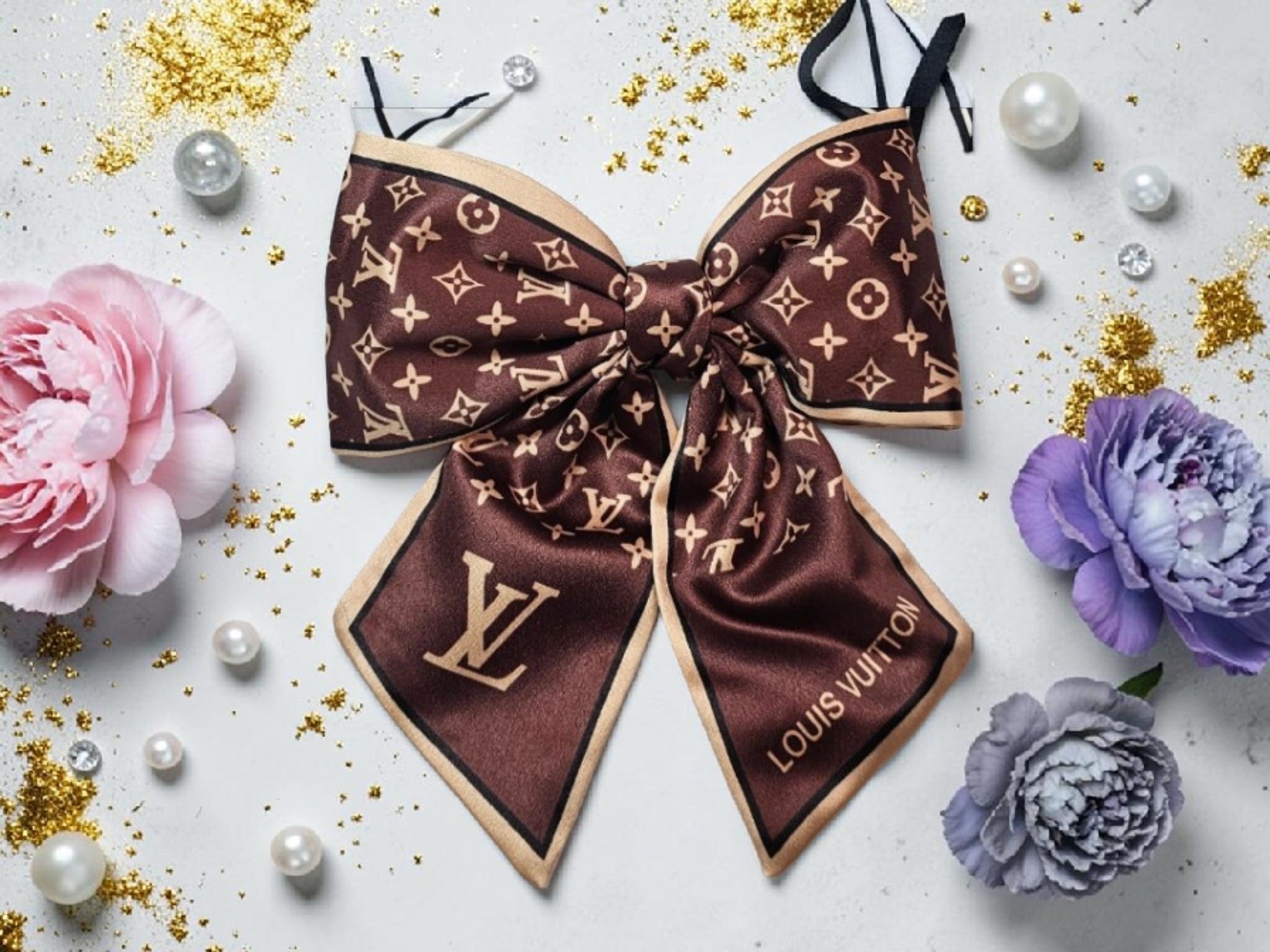 NEW LV logo Brown Monogram Hair Bow Clip