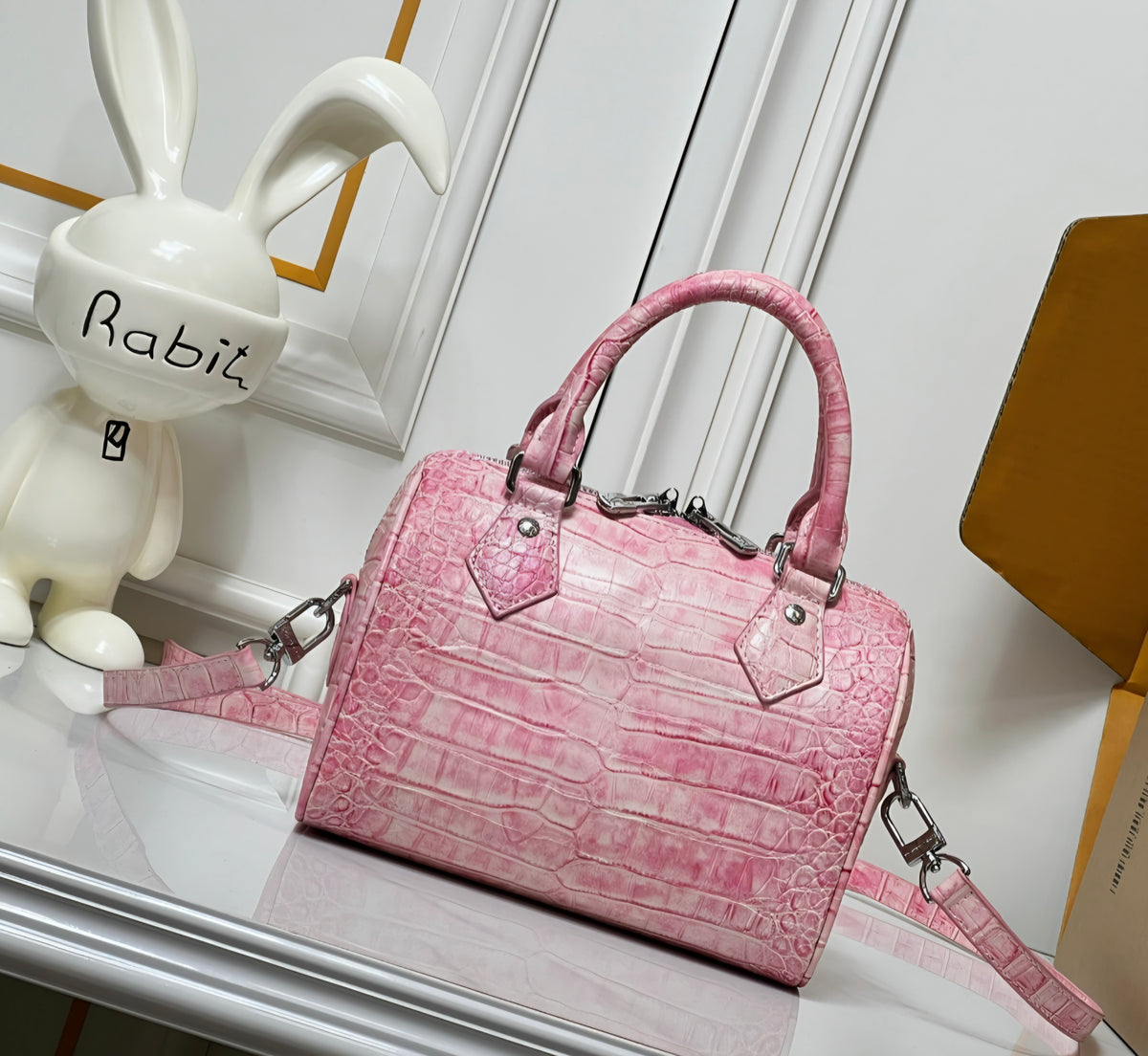 Logo Barrel Bag Crocodile Print
