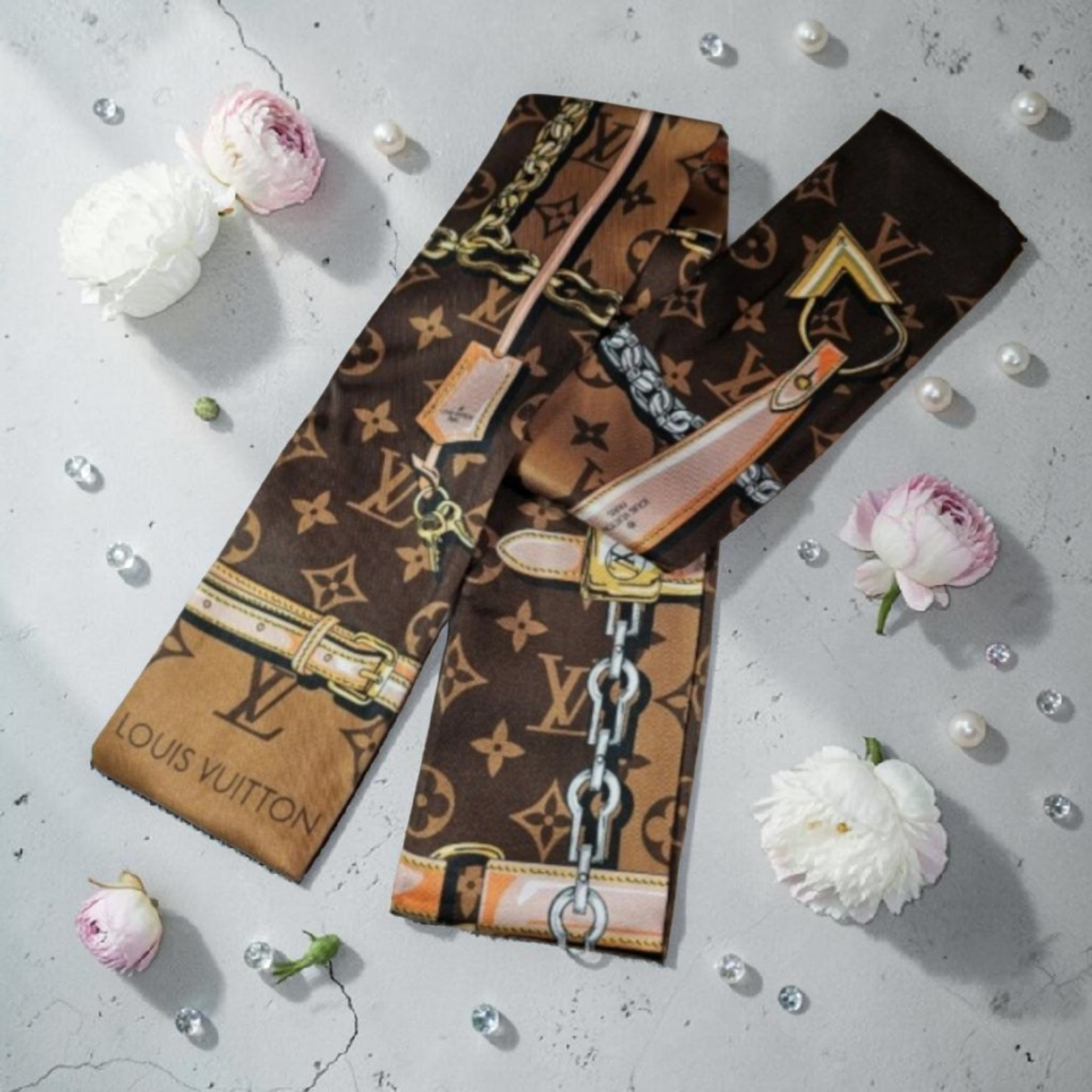 Louis Logo Bag Scarf Hair Accessory Tagged 100% Silk