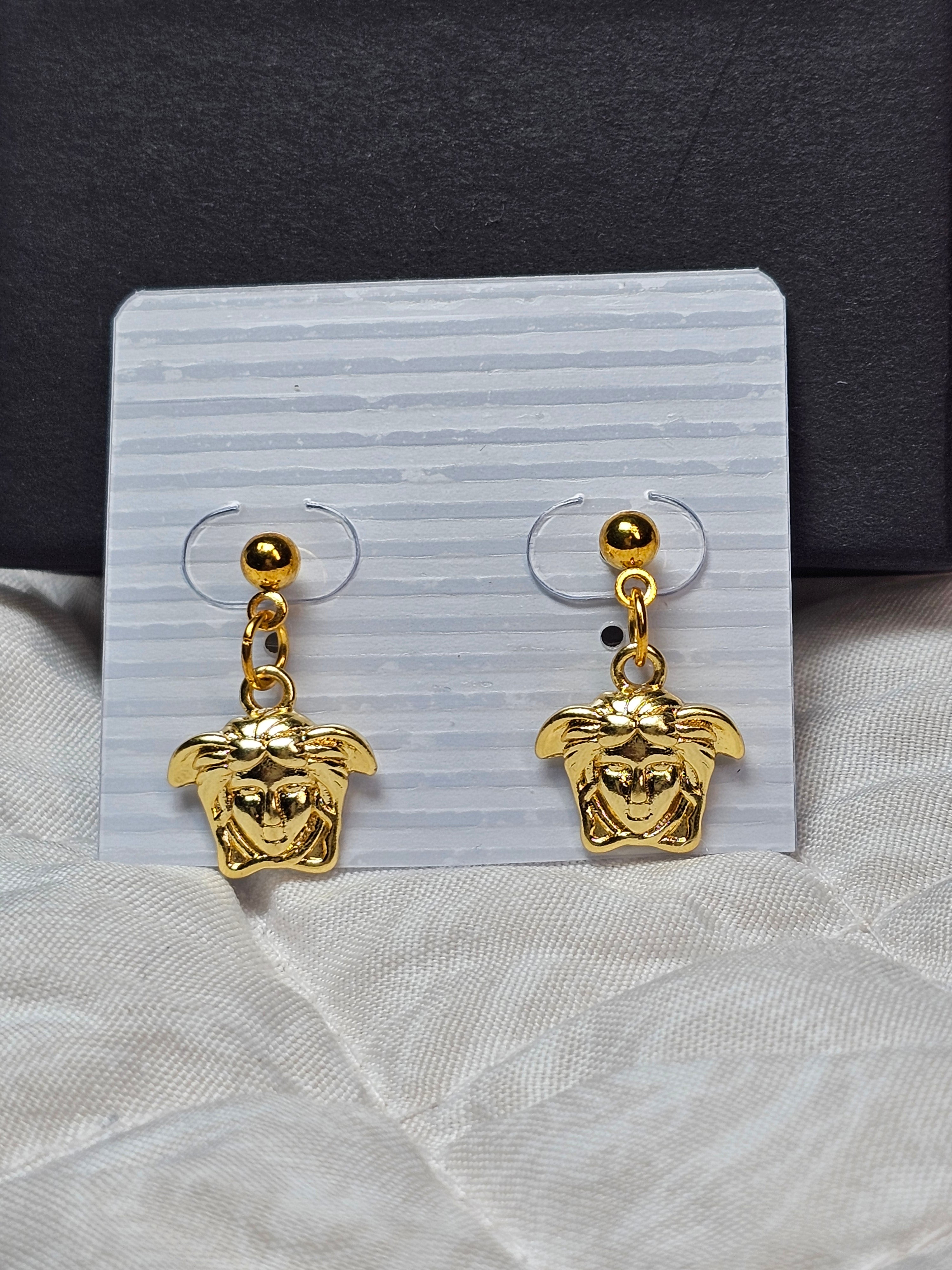 Medusa Charm earrings Gold Dangle