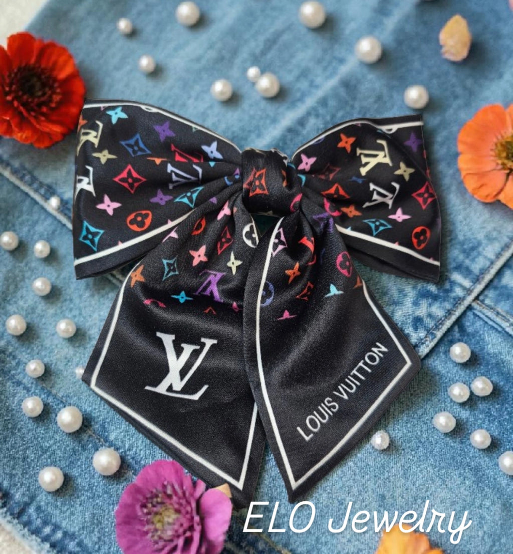 Louis x Murakami Logo Black 100% Silk Hair Bow