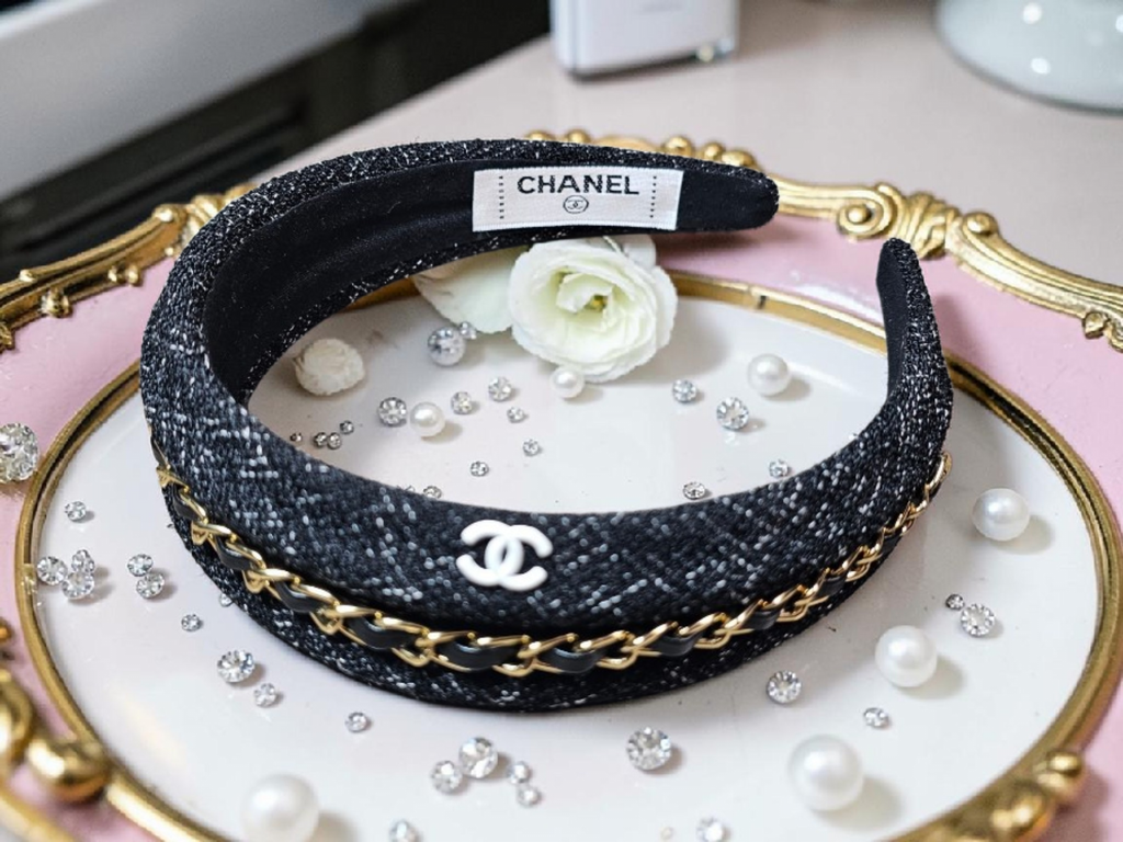 Cc Logo Black, White & Gold Denim Headband