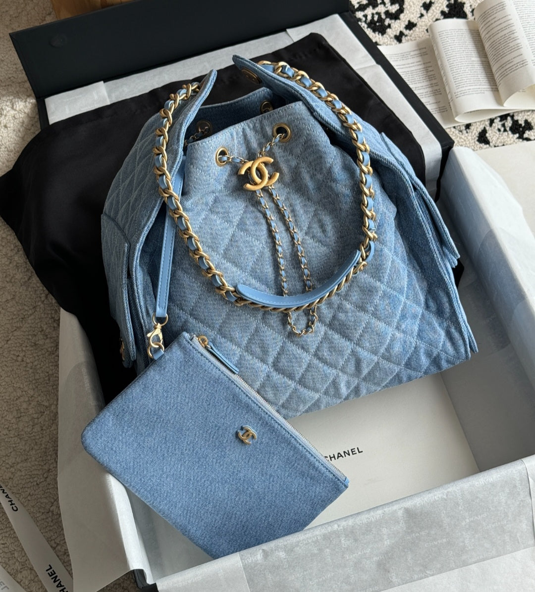Large C Logo top level  drawsrtring Bucket Bag